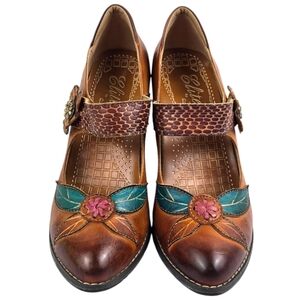 Elite by Corky's  Women's Size 7 Wild Flower Painted/Tooled Leather Heels